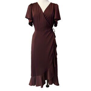 Chelsea28 Wrap Dress S Small Purple Flowy Silky Short Sleeve Ruffles Washable